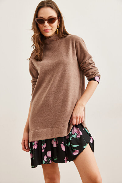 Olalook Kadın Sütlü Kahve Garnili Selanik ElbiseELB-19000965