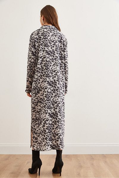 Olalook Women's Leopard Ecru Polo Neck Wrap Dresselb- 19002305