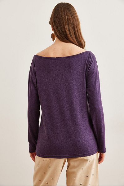 Olalook Lila Damen-Bluse mit U-Boot-Ausschnitt, Wolle, Viskose, drapiert, BLZ- 19002738