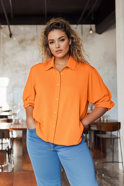 Trendyol Curve Orangefarbenes Boyfriend-Webhemd TBBSS22GO0319