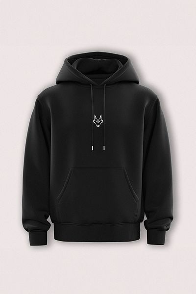 Trendyol Collection Μαύρο φούτερ με κουκούλα με λύκο με κέντημα - κανονική εφαρμογή TMNAW24SW00018