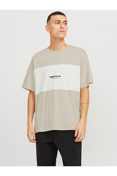 Jack & Jones JORVESTERBRO BLOCK TEE SS CREW STYD AW24 Bej 12277742