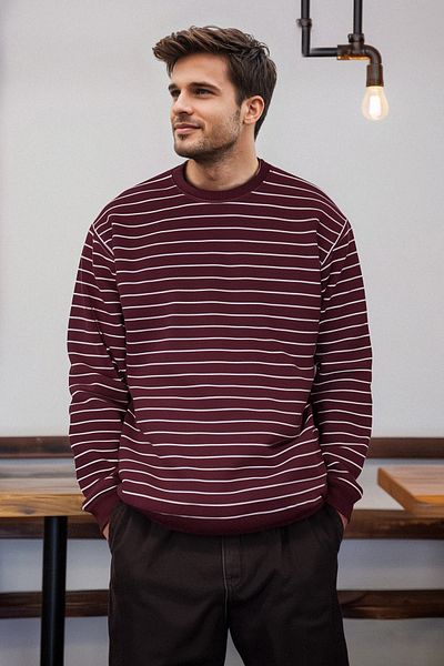 Trendyol Collection Weiches, strukturiertes, weinrotes Oversize-Sweatshirt – TMNAW25SW00169