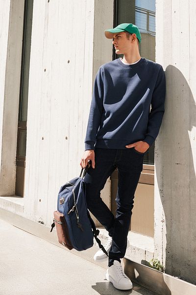 George Henry 3-fädiges Herren-Sweatshirt aus Baumwolle mit normaler Passform und Rundhalsausschnitt in Marineblau