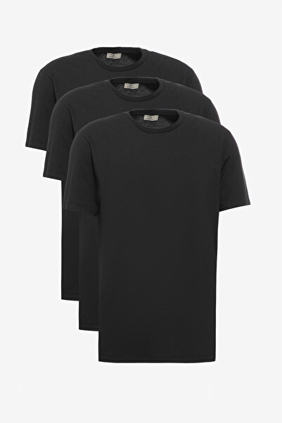 George Henry Unisex Πακέτο με 3 100% βαμβακερά μαύρα μπλουζάκια με λεπτή εφαρμογή με λαιμόκοψη