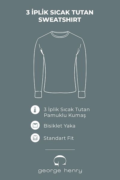 George Henry Warmes Herren-Sweatshirt aus Baumwolle mit 3 Fäden, Standard-Passform, normaler Passform, Rundhalsausschnitt