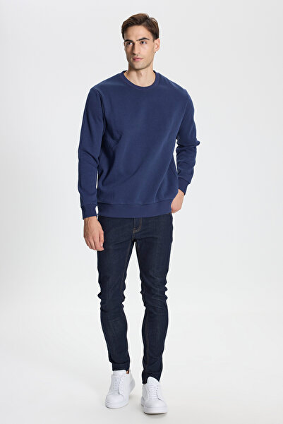 George Henry Ανδρικό φούτερ Navy Blue με 3 κλωστές, βαμβακερή κανονική εφαρμογή, κανονική εφαρμογή με λαιμόκοψη