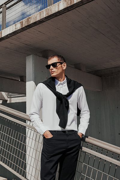 George Henry Ανδρικό μαύρο παντελόνι Chino από βαμβακερό Lycra Flexible Slim Fit Slim Fit με 5 τσέπες