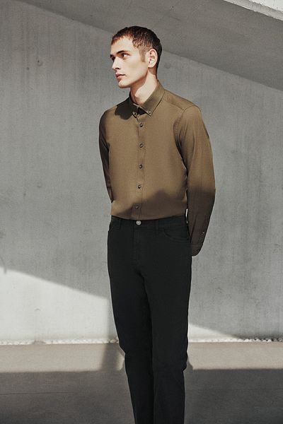 George Henry Baumwoll-Lycra-Hose, dehnbar, schmal geschnitten, 5 Taschen, Khaki-Chinohose für Herren