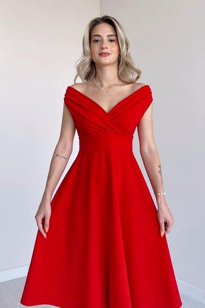 Trendyol Collection Rotes A-Linien-Abendkleid mit gewebtem Abschlussballkleid TPRAW25EL00183
