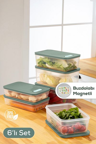 Vienev 6-Piece Adjustable Vegetable and Fruit Storage Container Green 2X (2.5-3.8-5 Liter)