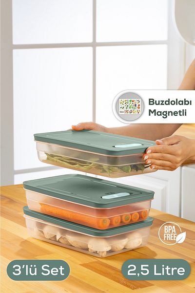 Vienev Green 2.5 Liter - 3-Piece Adjustable Vegetable and Fruit Storage Container
