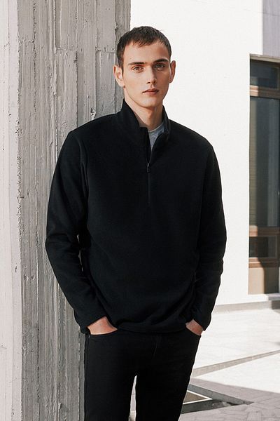 George Henry Anti-Pilling Anti-Pilling Standard Fit Bato Kragen Kältebeständig Herren Schwarz Sweatshirt Fleece
