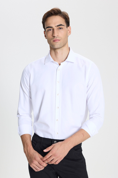 George Henry Εύκολα σιδερωμένο βαμβακερό ανδρικό λευκό πουκάμισο Oxford Slim Fit Classic Collar Dobby