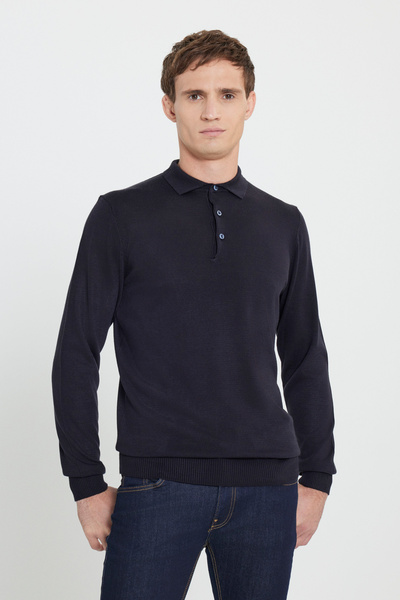 George Henry Ανδρικό πλεκτό πουλόβερ με μπλε ναυτικό γιακά πόλο με κανονική εφαρμογή