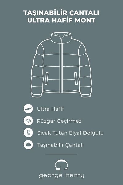 George Henry Αντιανεμικό Keep Warm Εξαιρετικά ελαφρύ ανδρικό παλτό με όρθιο γιακά με κανονική εφαρμογή