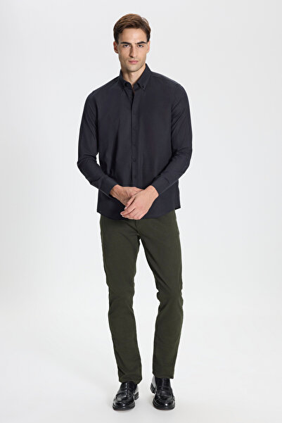 George Henry Ανδρικό μαύρο πουκάμισο με λινό γιακά με κουμπιά 100% βαμβακερή λεπτή εφαρμογή