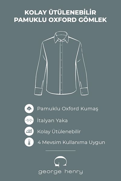 George Henry Cămașă albastră pentru bărbați, din bumbac, Oxford, slim fit, cu guler italian Dobby