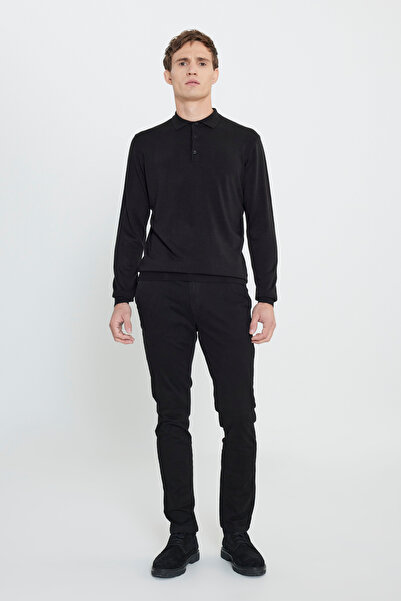 George Henry Ανδρικό μαύρο πλεκτό πουλόβερ με κολάρο πόλο με κανονική εφαρμογή κατά του πήγματος