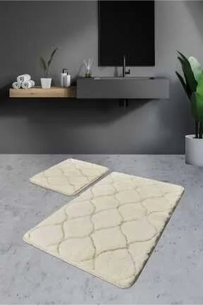 Chilai Home Infinity Ecru Σετ 2 τεμαχίων - Σετ χαλιού και πατάκι μπάνιου, ακρυλικό σετ καθισμάτων τουαλέτας