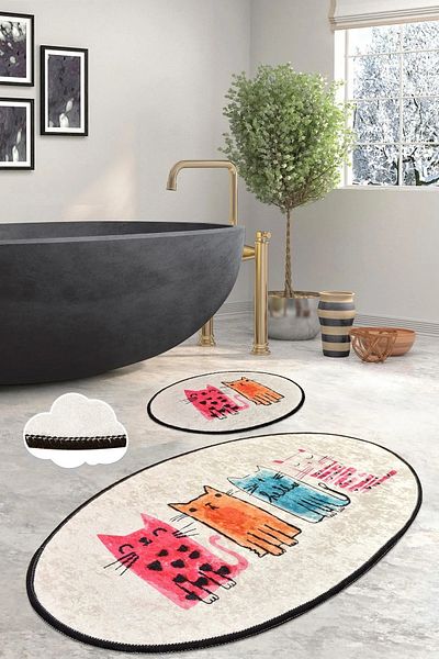 Chilai Home Σετ χαλιού μπάνιου και καθίσματος τουαλέτας Baby Cats 2 τεμαχίων