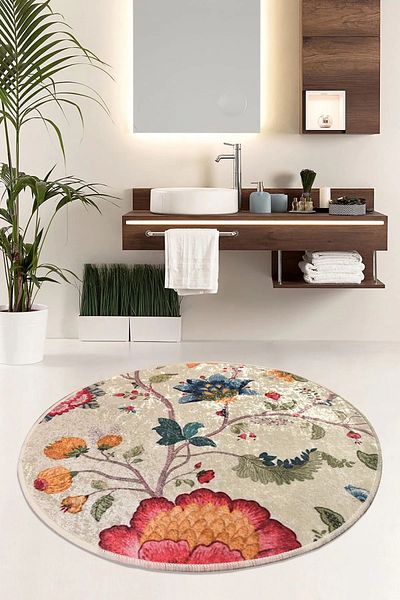 Chilai Home Arya Djt Διάμετρος 100 cm Μοκέτα μπάνιου που πλένεται, αντιολισθητική βάση