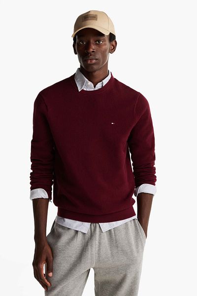 Tommy Hilfiger Pulover din bumbac cu decolteu pentru bărbați - Pulover cu croiala normală MW0MW36347 VLP