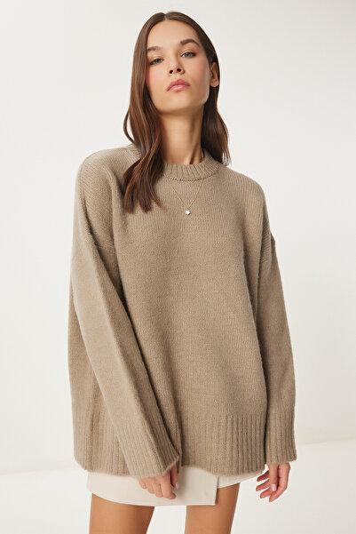 Happiness İstanbul Dámský oversize svetr z norkové měkké textury Pf00096