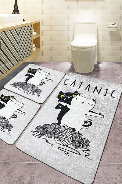 Chilai Home Catanic Σετ 3 Χαλιά Μπάνιου Djtbanyobanyo