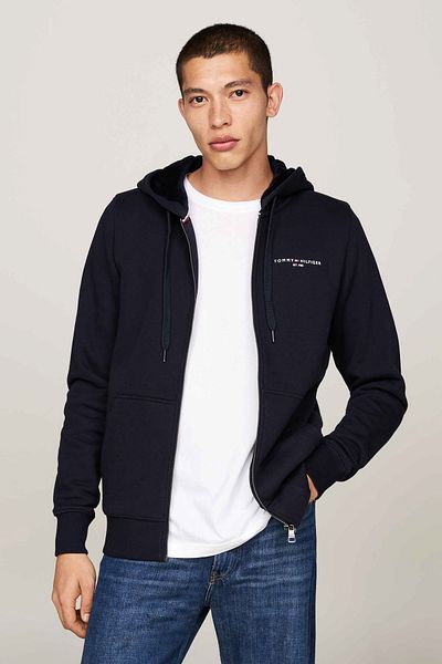 Tommy Hilfiger Мъжки суичър с качулка и пълен цип с лого на марката
