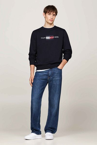 Tommy Hilfiger Pánský svetr s logem bavlněné směsi s výstřihem – pot Mw0Mw35541 Dw5