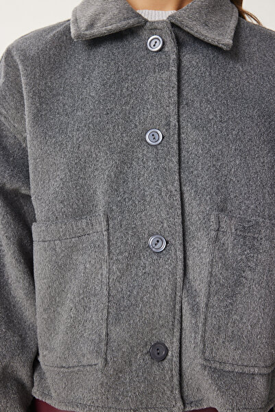 Happiness İstanbul Dámská antracitová měkká bunda se širokými kapsami Fn03445