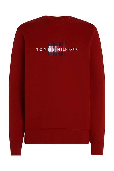 Tommy Hilfiger Férfi piros pamut pulóver - nyakú, hosszú ujjú, normál szabású MW0MW35541-XNN