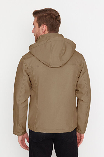 Trendyol Collection Ανδρικό μπεζ παλτό εξωτερικού χώρου - Αποσπώμενη κουκούλα με φερμουάρ, ανθεκτικό στον αέρα και στο νερό TMNAW22MO0118