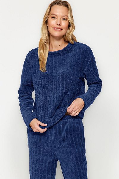 Trendyol Collection Zimní pletená sada pyžama Wellsoft v námořnické modré Thmaw24Pt00042