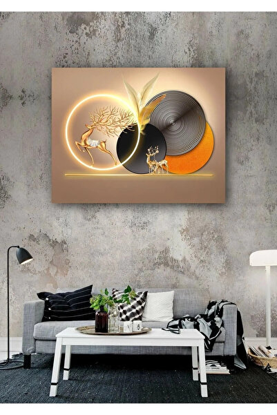 TRADE AYS Altın Geyikler Dekoratif Kanvas Duvar Tablo