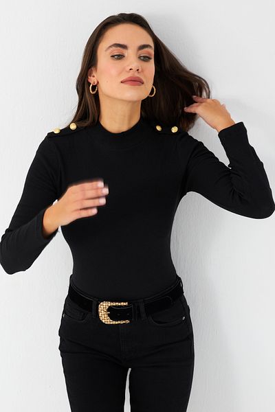 Cool & Modest Women's Black Button Blouse - Mayd14
