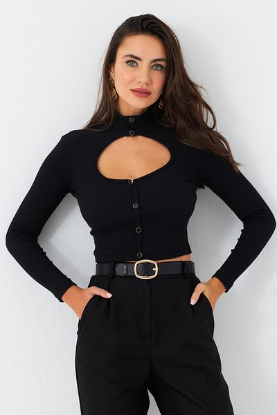 Cool & Sexy Damska czarna bluzka z odkrytymi plecami Ey2973