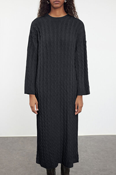 Trendyol Collection Antracit Maxi Knitwear hajfonás széles szabású ruha TWOAW25EL00078