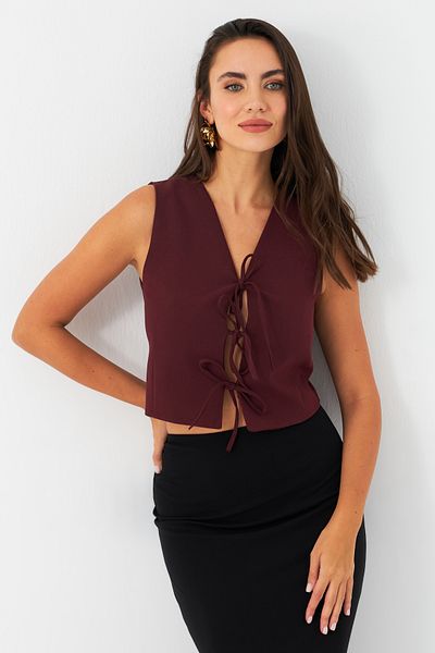 Cool & Sexy Burgunderfarbene Damenweste mit Bindedetail – gefüttert ELA6645