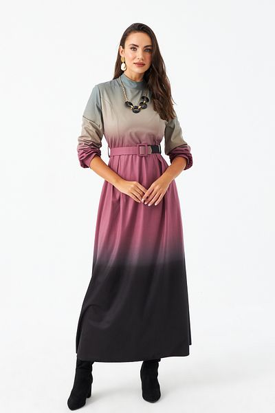 Cool & Modest Γυναικείο μάξι φόρεμα Dusty Rose με ζώνη MHAD4974