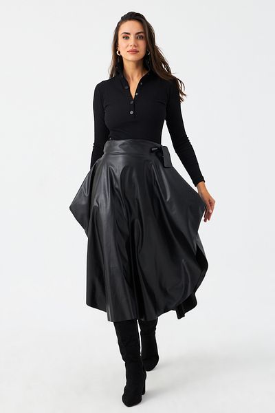 Cool & Sexy Női fekete műbőr aszimmetrikus szoknya LV180