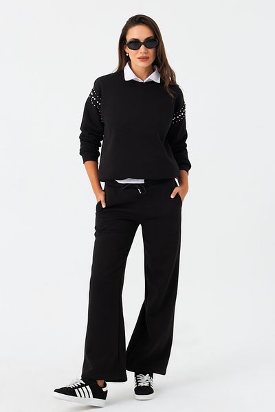 Cool & Sexy Schwarze Palazzo-Jogginghose für Damen – elastische Taille ZM30