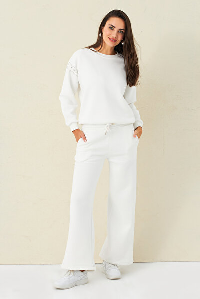 Cool & Sexy Γυναικεία φούτερ Ecru Palazzo - Ελαστική μέση ZM30