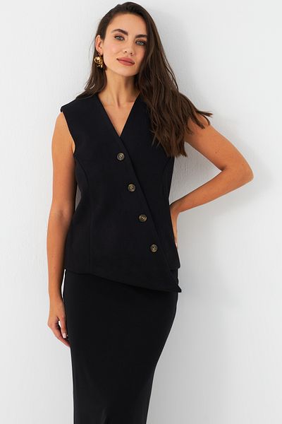 Cool & Sexy Schwarz gefütterte asymmetrische Damenweste RAD50102