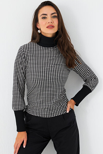 Cool & Sexy Γυναικεία μπλούζα με ζιβάγκο Μαύρο-Εκρού EY2972