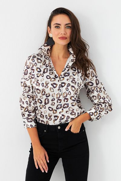 Cool & Sexy Cămașă de damă din satin cu imprimeu leopard de piatră - SHR9
