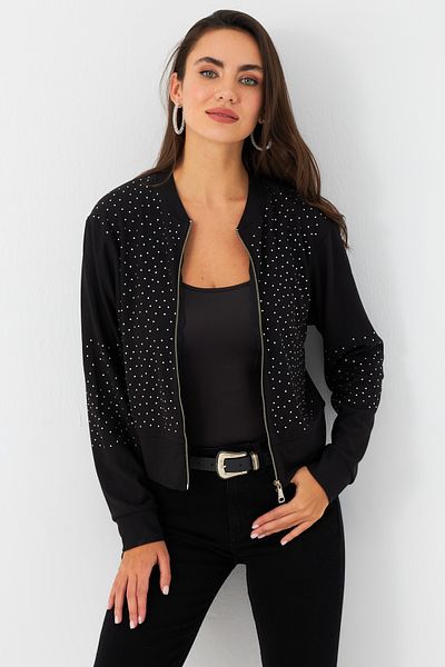 Cool & Sexy Black Stone Detailed Dámská bunda Rlo81