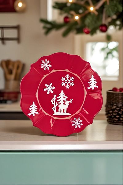 Karaca New Year New Year's Candy Stripe Cake Plate 20.5 cm
