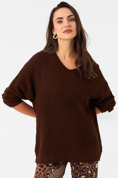 Cool & Sexy Women's Cinnamon V Neck Loose Knitwear Blouse Smt158